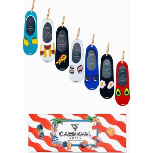 7Pcs Ballet Carnaval Pattern Non-Slip Silicone Socks, Invisible Comfortable Casual Socks %100 Cotton Size 36-44