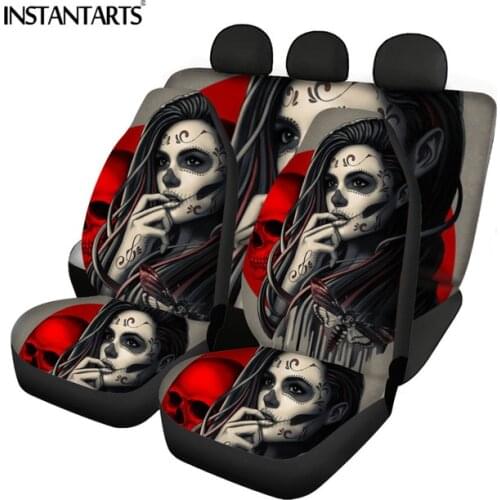 INSTANTARTS Sugar Skull Print Easy Clean car Accessories Vehicle Seat Covers Comfortable Front and Back Vehicle Seat Cushion New