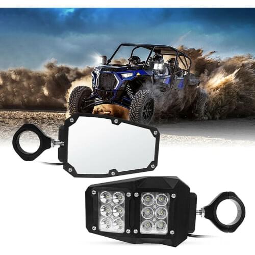 2pcs Rear View Side Mirrors with LED Lights for ATV UTV Polaris RZR Fit 1.5"-2" Roll Cage Car Lights Accessories