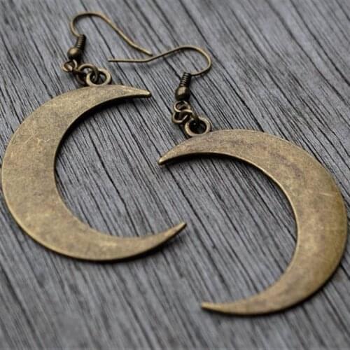 Big Crescent Moon Bronze Long Earrings Mystic Gothic Jewelry Wiccan Moon Phase Witchy Goddess Women Punk Creative Gift Lunar New