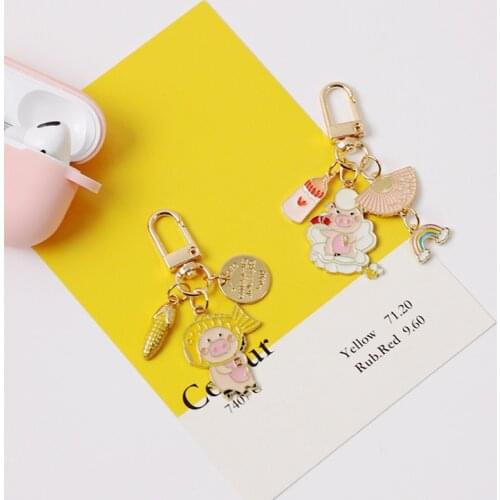 Cartoon Pig Piggy Gold Color Metal Keychain For Girl Women Key Chains Ring Bag Pendent Charm AirPods Accessories D619