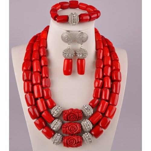 Wonderful red coral beads jewelry set nigerian wedding african necklace set