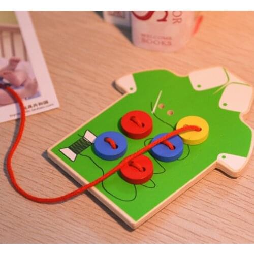 Baby Knitting clothe Sewing thread educational toys handmade stitch buttons wear hand-eye coordination fine motor kids DIY gift