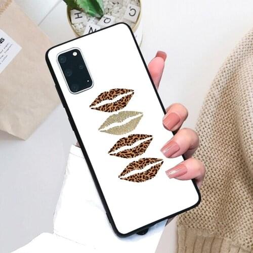 For Samsung Galaxy Gold,Leopard Print,Cheetah Print,Lips Soft TPU Black Border Samsung Galaxy Case