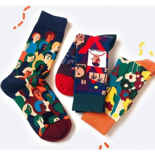 Hip Hop Men Fashion Socks Cotton Funny Crew Socks Couple Socks Colorful Novelty Gift Socks Winter Autumn Skateboard Happy Socks