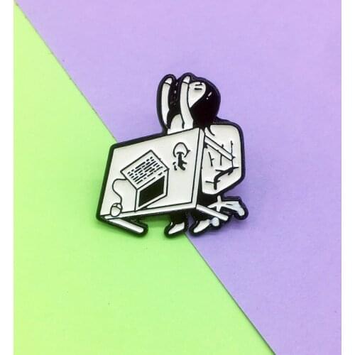 Hot Selling Tired of Learning Anger Flip Office Computer Desk Coffee Cup Lapel Brooch Men and Women Creative Jewelry Pendant
