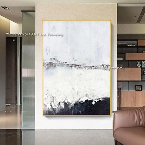 The White Black Art Hand Painted Oil Paintings on Canvas New Painting Abstract Palette Wall Picture for Office Hotel Decor Art