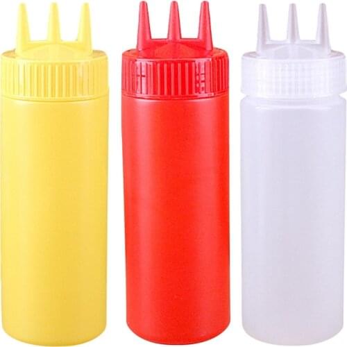 Kitchen Seasoning Squeeze Bottle 3 Hole Barbecue Baking Flavor Squeeze Bottle Can for Sauce Vinegar Ketchup Cruet Dispenser