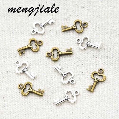 50pcs Wholesale Two Color Mini Heart Key Charms Alloy Metal Pendants For DIY Handmade Jewelry Accessories Making 15*9mm