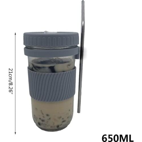 650ml/22oz Reusable Boba Cup Bubble Tea Cup Set Drinking Bottle with Lid Straw Silicone Anti-skid Ring Sponge Cleaning Brush