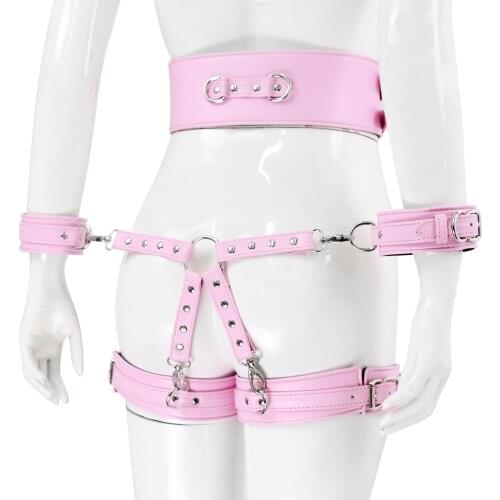 High Quality Leather Bdsm Set with Bondage Handcuffs Leg Cuffs Cross Lock for Slave Restraints Shackles Adults Games Sex Toys