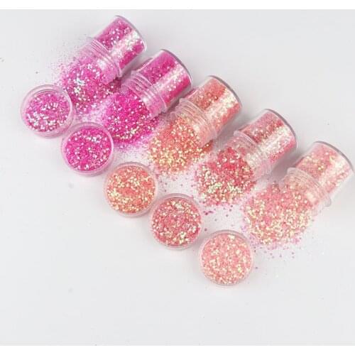 Mixed Hexagonal Pink Series Mermaid Nail Holographic Pigment Powder Set Sequin Peeling Manicure Decoration Nail Art Tips 10Ml