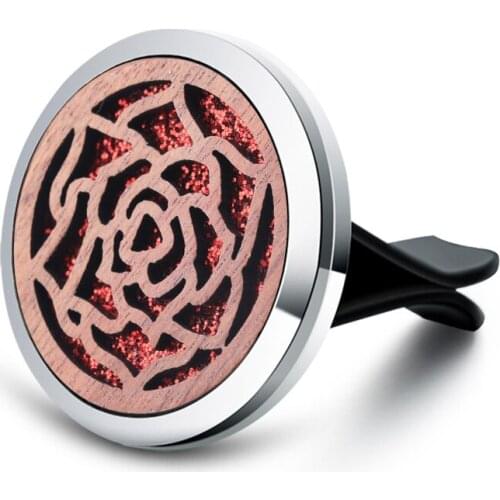 New Vintage Wood Texture Aromatherapy Car Diffuser Stainless Steel Car Air Freshener Flower Perfume Essential Oil Locket Jewelry