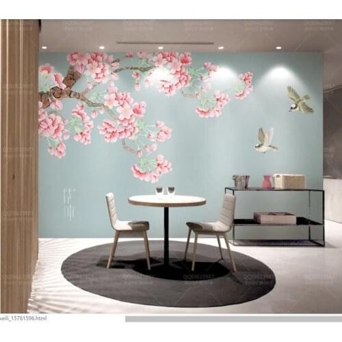 Papel de parede Chinese style pink plum blossom bird 3d wallpaper sticker,living room tv bedroom wall papers home decor mural