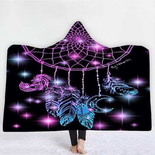3D Print Hooded Blanket For Adult Kids Wool Winter Warm Sofa School Home Travel Picnic Carrying Wearable Blanket