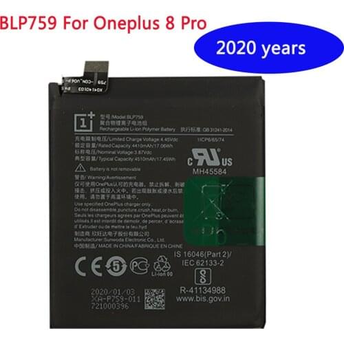 Original Phone Battery For Oneplus 8 Pro One Plus 8pro 4510mAh BLP759 High Capacity OnePlus Mobile Phone Batteries