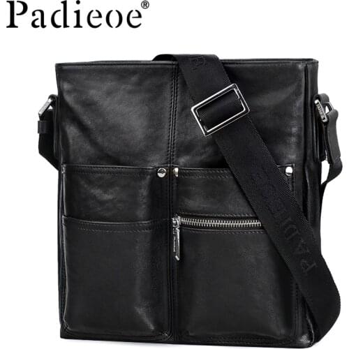 Padieoe Cowhide Leather Business Men Flap Shoulder Bag Brand Genuine Leather Messenger bag Fashion Luxury Male Crossbody Bag