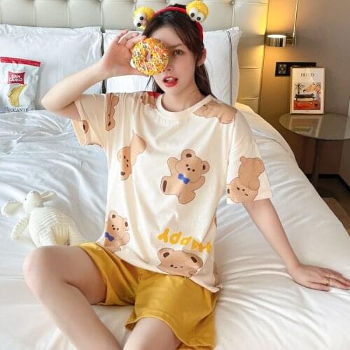 Pajamas Female Cartoon Summer Suit Short-Sleeved Student Korean Version Cute Home Clothes 2PCS