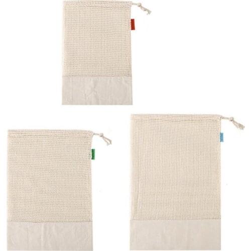 Produce Bags Organic Cotton Reusable Mesh Bags Eco-Friendly Biodegradable Drawstring Grocery Shopping Tote Bags For Fruit Storag