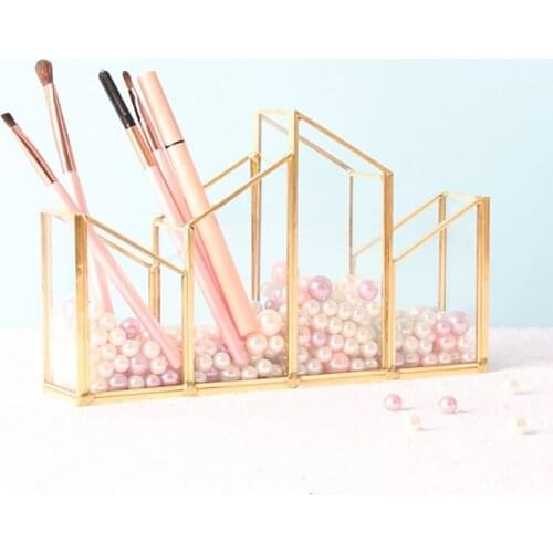 Transparent Glass Makeup Brush Storage Box Cosmetics Container Ring Pencil Lipstick Holder Make Up Brushes Organizer