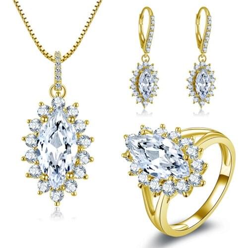 QYI 14K Solid Yellow Gold Colorful Gems Ring Set Engagement Simulated diamond Wedding Jewelry Gift