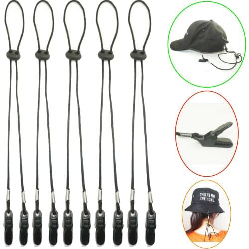 5 x ADJUSTABLE Cap Eyewear Retainer Hat Leash Clip Holder Black Nylon Cord Strap