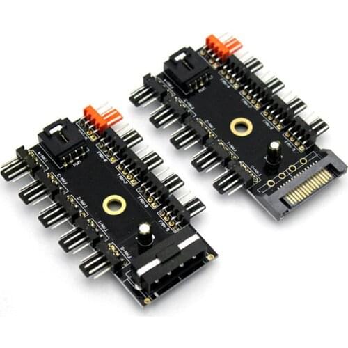 Chassis fan hub Speed Controller Regulator 12V 3Pin/4Pin 10 Interface SATA/Big 4PIN powered For Computer Case With PWM Cable