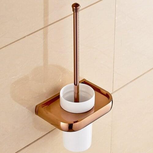 Luxury Rose Gold Brass Square Wall Mounted Toilet Brush Holder For Bathroom Accessories Set Bath Products