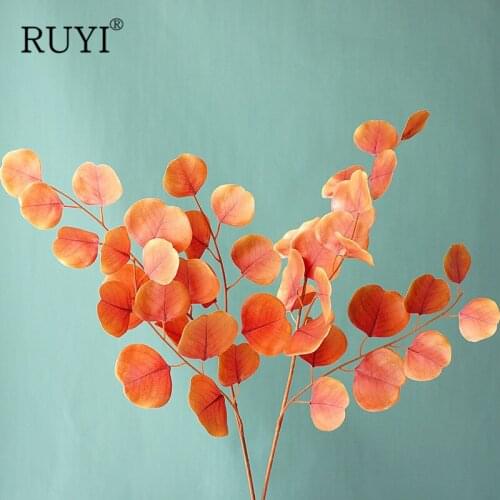 Silk Flower Multicolor 3D Printing Cloth Fat Eucalyptus Fashion Bouquet Artificial Plant Christmas Wedding Party Home Decoration