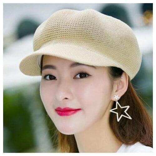 Hat female spring/summer breathable beret female sun hat female sun protection peaked octagonal cap round face mesh cap