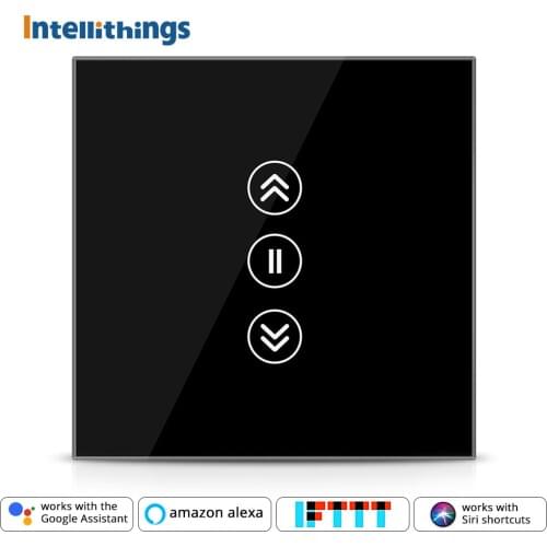 Black Curtain Switch EU Type Smart Switch For Electric Blind Curtian Alexa Echo Google Home WiFi Touch Control 110V 220V