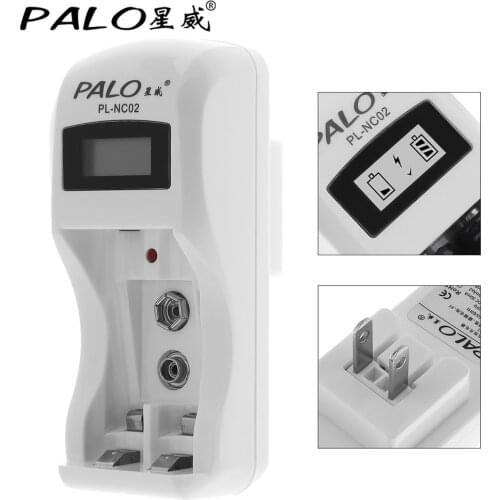 PALO Intelligent Smart NiMH Battery Charger with 2 Slots LCD Display for 9V Li-ion Ni-MH AA AAA Rechargeable Battery Charger