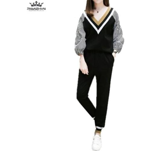 Tnlnzhyn 2019 Spring Women Sporting Suit 2 Pieces Sets Pants Sets Casual ladies Suit Sets Loose Large Size Suits Y940