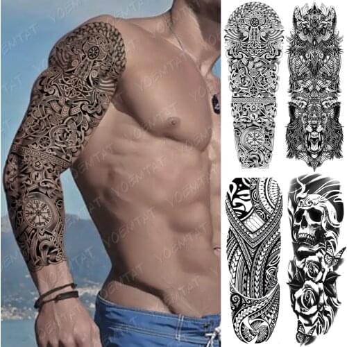 Full-arm Waterproof Temporary Lasting Tattoo Demon Hell Totem Symbol Wolf Eagle Lion Skull Horror Art Tatoo Sticker Man