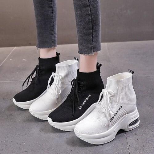 2021Spring Breathable Ankle Boot Women Socks Shoe Female White Sneakers Casual Elasticity Wedge Platform Shoes Zapatillas Mujer