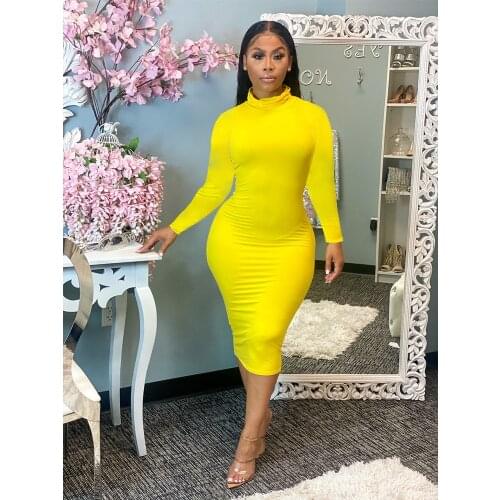 Echoine Autumn Winter Long Sleeve Dress Turtlenek Midi Dresses Women Sexy Skinny Fitness Stretch Vintage Vestidos Plus size