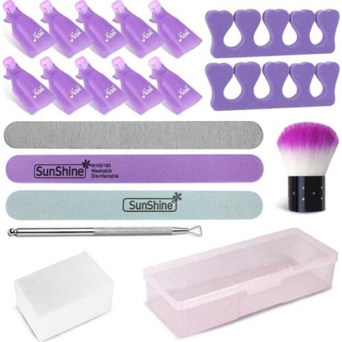 1 Set Nail Polish Remover Manicure Nail Buffer Pad Brush Cuticle Pusher File Kit Nails Art Tools Sets