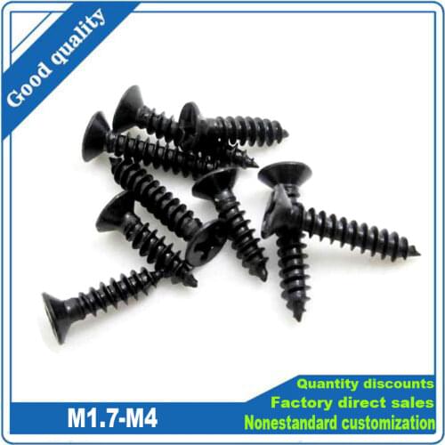 10/100 M1.7 M2 M2.5 M3 M3.5 M4 Mini Small Black 304 Stainless Steel Cross Phillips Flat Countersunk Head Self Tapping Wood Screw