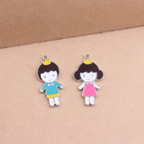 10PCS/Lot Zinc Alloy Enamel Charms Mini Girl Boy Dangle Charms For DIY Jewelry Making Finding Accessories