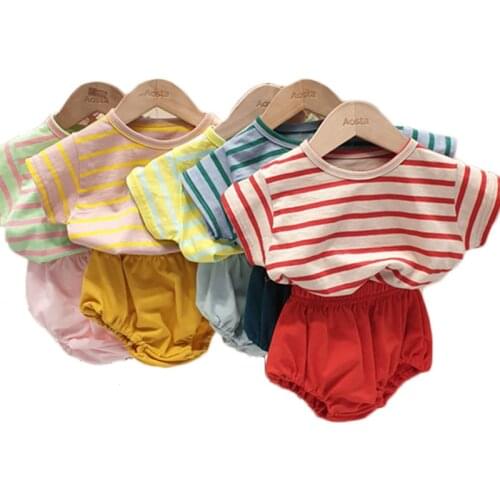 2020 Baby Boys Girls Striped 2pcs Sets Summer Cotton Casual T Shirt Boy Short Sleeve Set Girls Shorts Outfit Baby Clothes Sets