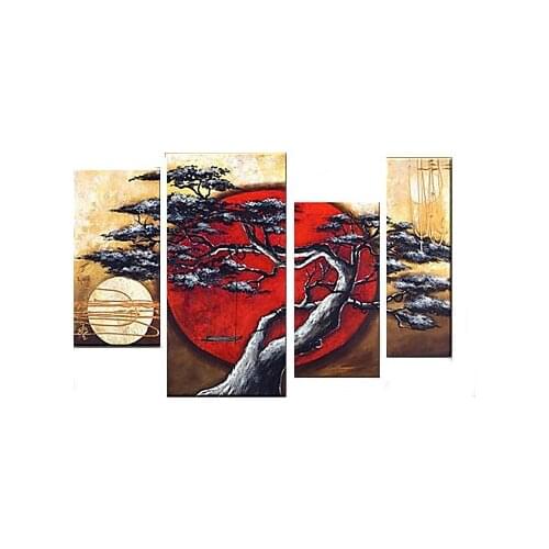4 Panels Hand Painted Pine Tree And Moon Landscape Oil Painting on Canvas Wall Art for Home Decoration Wall Painting Living Room