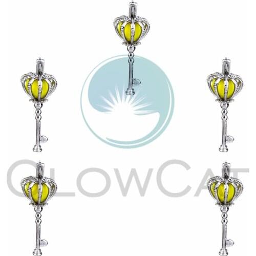 5X Silver Crown Key Essential Oil Diffuser Locket Pendant Jewelry Making Oyster Pearl