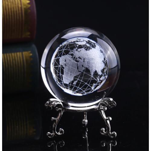 6cm 3D Crystal Ball Glass Laser Engraved Miniature Earth Model Sphere Crystal Craft Home Decoration Accessories Ornament Globe
