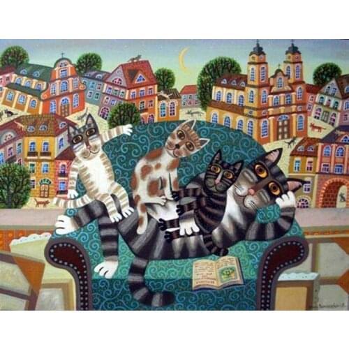 Diamond embroidery cross stitch crystal round diamond sets cat mosaic handmade wall picture for living room diamond painting