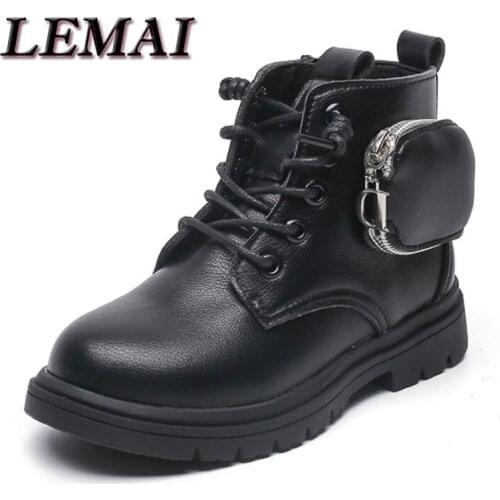 LEMAI Girls Martin Boots 2021 Winter Autumn New Little Princess Single Boots British Style Fashion Children Pockets Short Boots