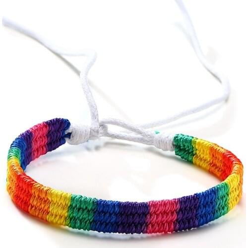 Rainbow braided hand rope bracelets white black tail line men and women color adjustable friendship B00747