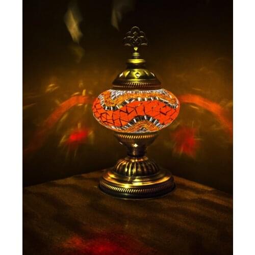 Handmade Turkish Moroccan Mosaic Authentic Vintage Art Deco Table Bedside Lamp, Orange Colors, 4 Patterns