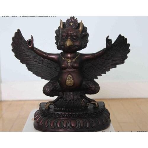 China Buddhism Bronze Copper Redpoll Winged Garuda Bird Eagle God Buddha Statue
