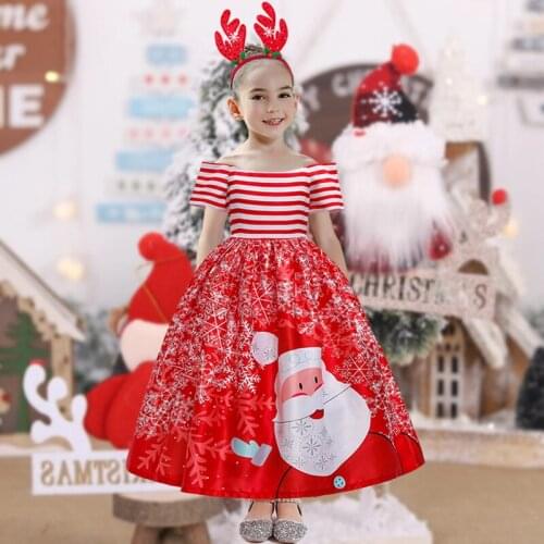 2021 Carnival Christmas Dress For Kids Girls Children Cosplay Costume Girl Party Princess Dresses Vestidos Santa Claus Gown 2pcs