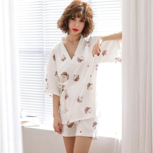 KISBINI Summer Pajamas Set For Women 100% Cotton Female Sleepwear Homewear Japanese Style Print Short Sleeve Women Pyjamas Set